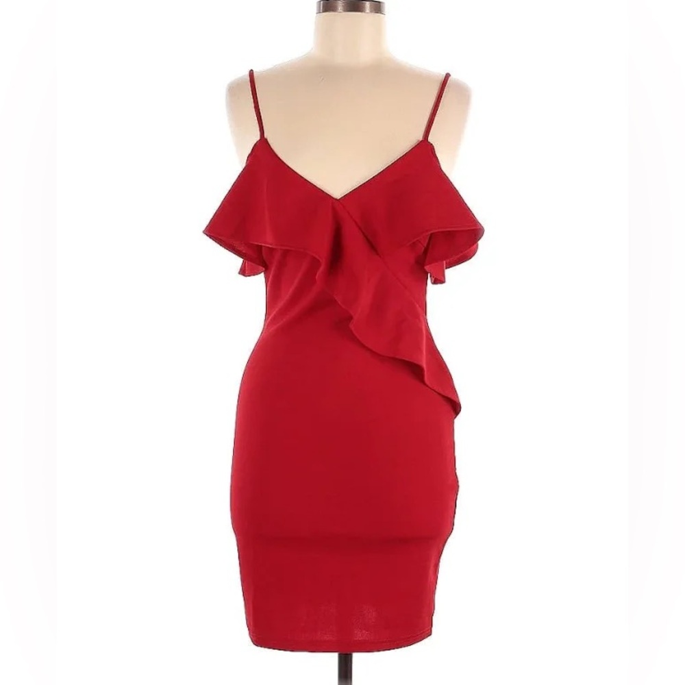 Vera & Lucy Women's Bodycon Ruffles Sleeveless Red Cocktail Dress